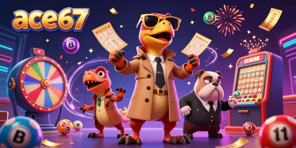 Experience the thrill of winning at ace67 with colorful gaming elements in a vibrant casino scene.