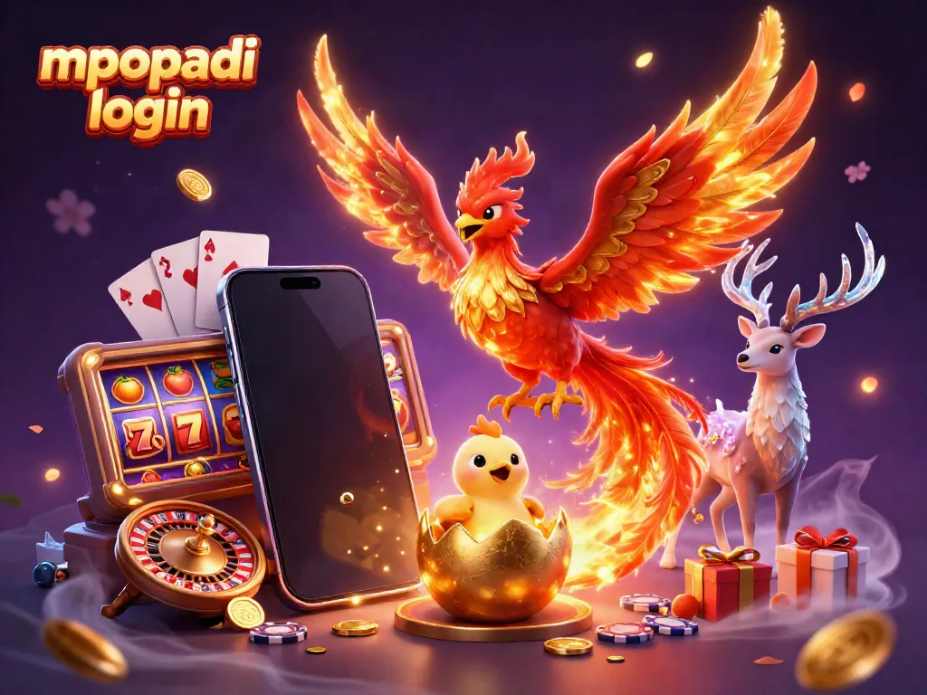 Experience the excitement of mpopadi login with a phoenix and slot game elements bursting with color.
