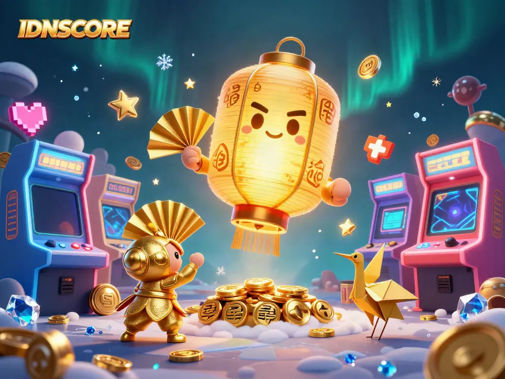Watch IDNSCORE in action as cartoon spirits illuminate a vibrant casino scene filled with gaming fun.