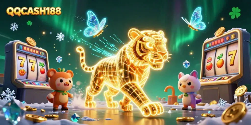 Engage with QQCASH188's thrilling gaming atmosphere featuring slots, jackpots, and vibrant visuals.