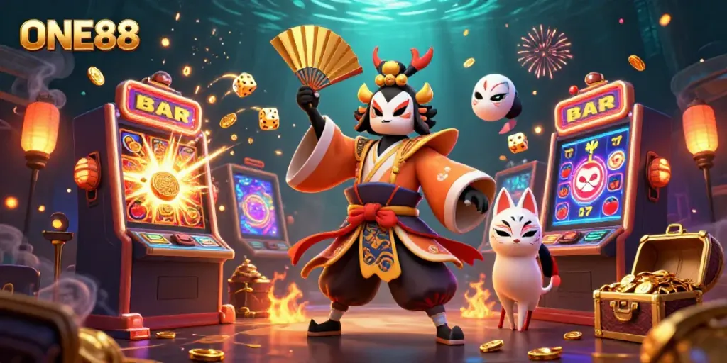 Engage with ONE88's immersive slots experience featuring vibrant characters and dynamic game elements.