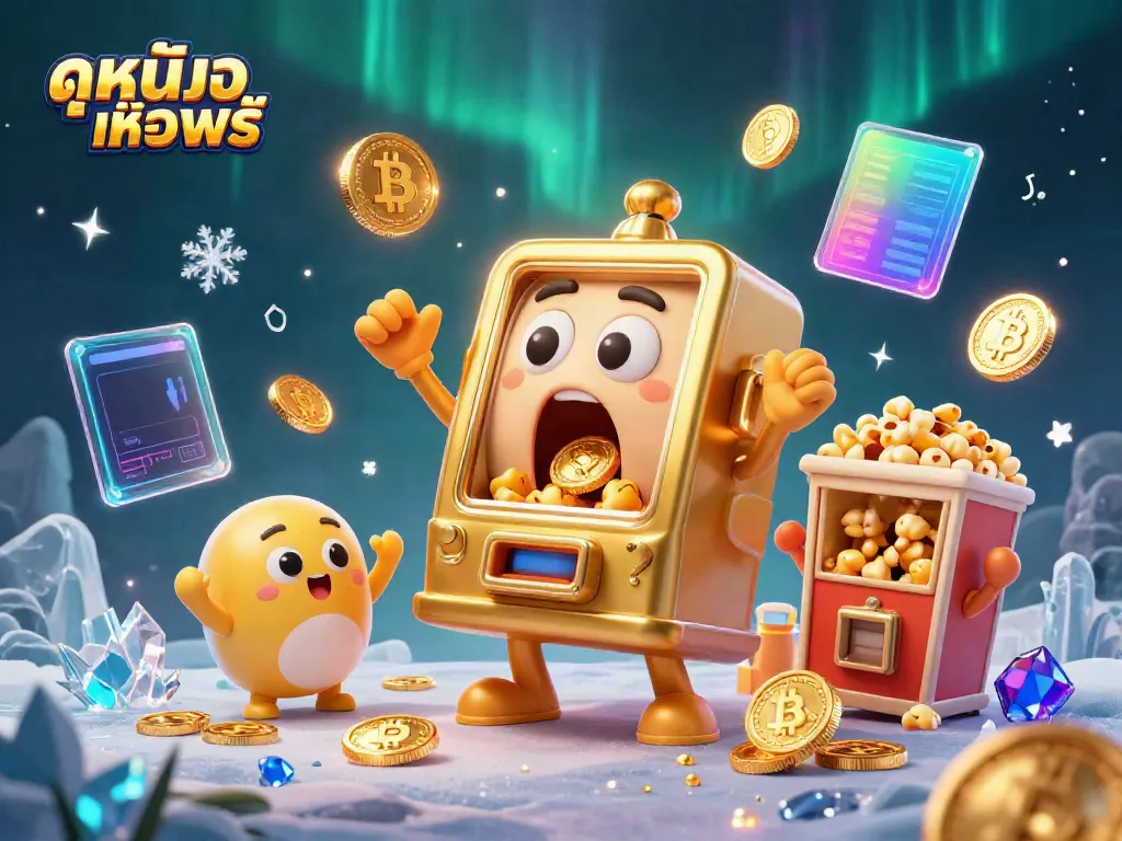 Experience the excitement of ดูหนังออนไลน์ฟรี with a animated jackpot slot machine pouring coins!