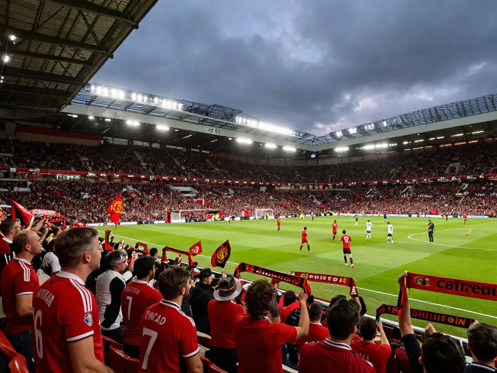 Manchester United and Liverpool fans passionately supporting their teams during an intense match.