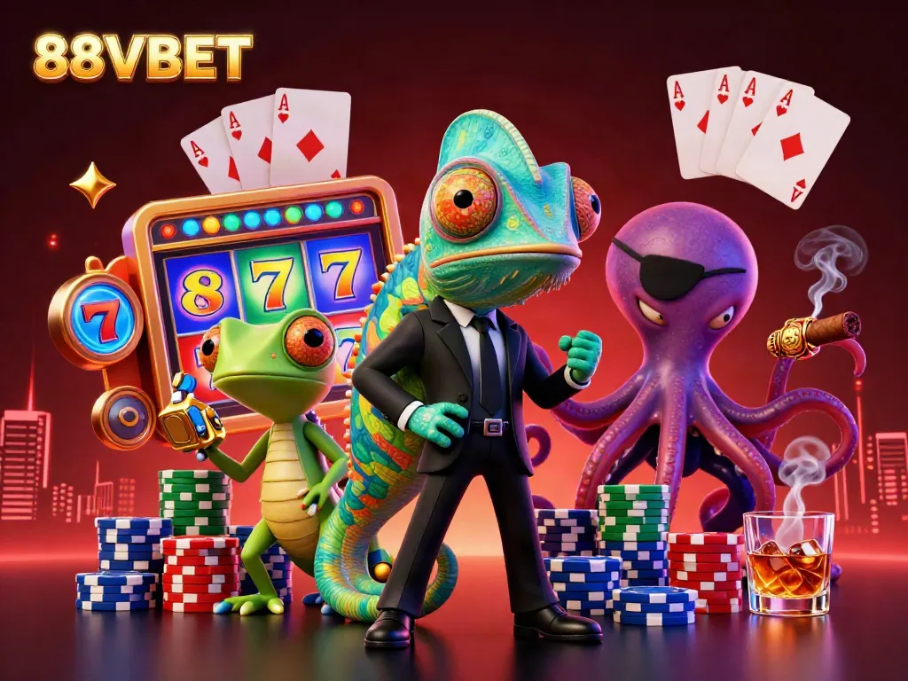 Experience thrilling action with 88VBET as the secret agent chameleon navigates a vibrant casino scene.