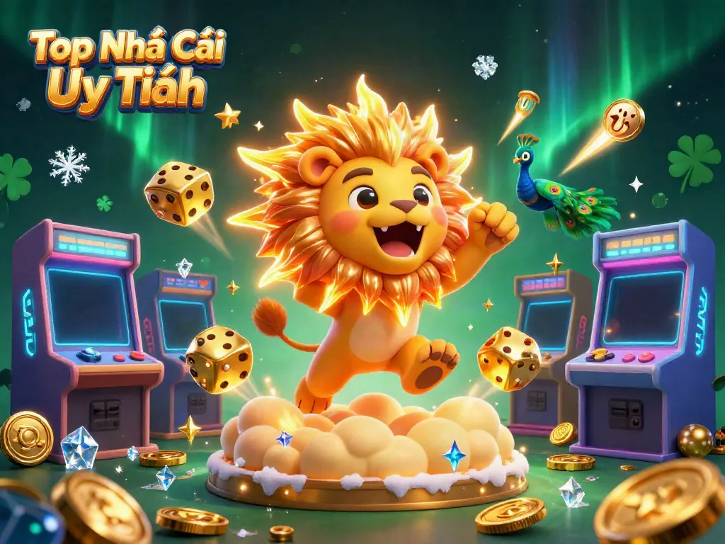 Experience gaming excitement with Top Nhà Cái Uy Tín featuring vibrant 3D characters and casino elements.