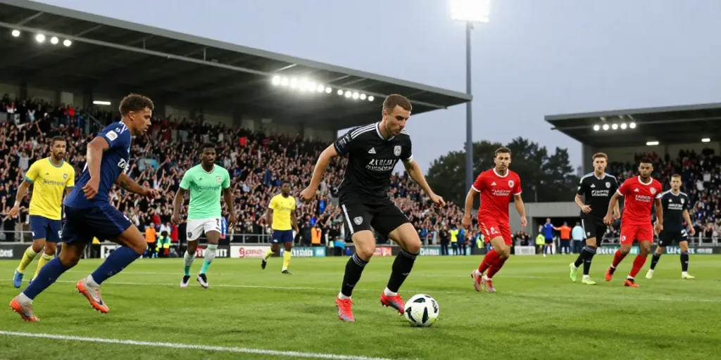 Dynamic action shot of top football players during a match highlighting "TOP10 นักเตะ" leading the charge and enthusiastic fans.