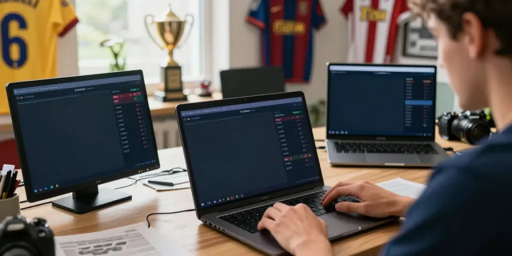 Engaging scene of a user analyzing soccer matches on WWBOLA for sports betting insights.