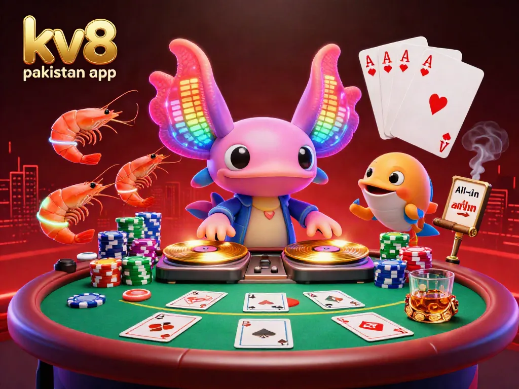 Engage with the vibrant kv8 pakistan app by spinning golden records and enjoying casino games with animated 3D characters.
