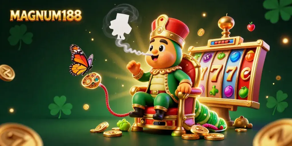 Experience MAGNUM188's thrilling games with a vibrant illustration showcasing luxurious casino elements and engaging gameplay.