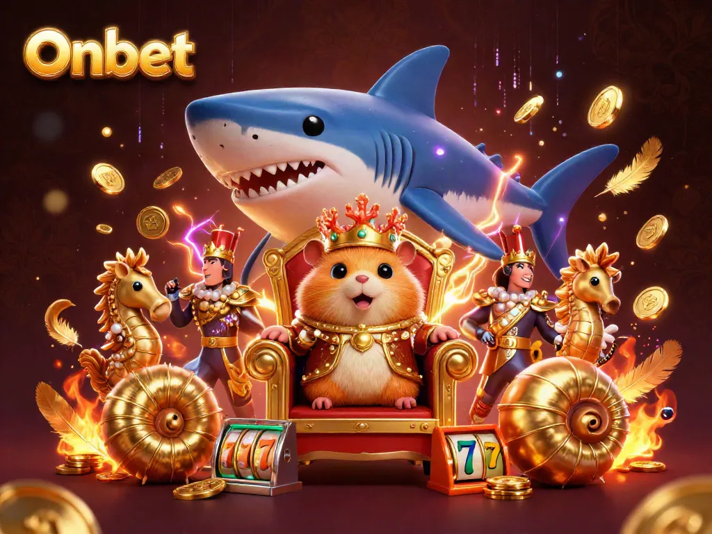 Engage with Onbet and enjoy slots amidst a vibrant casino throne scene.