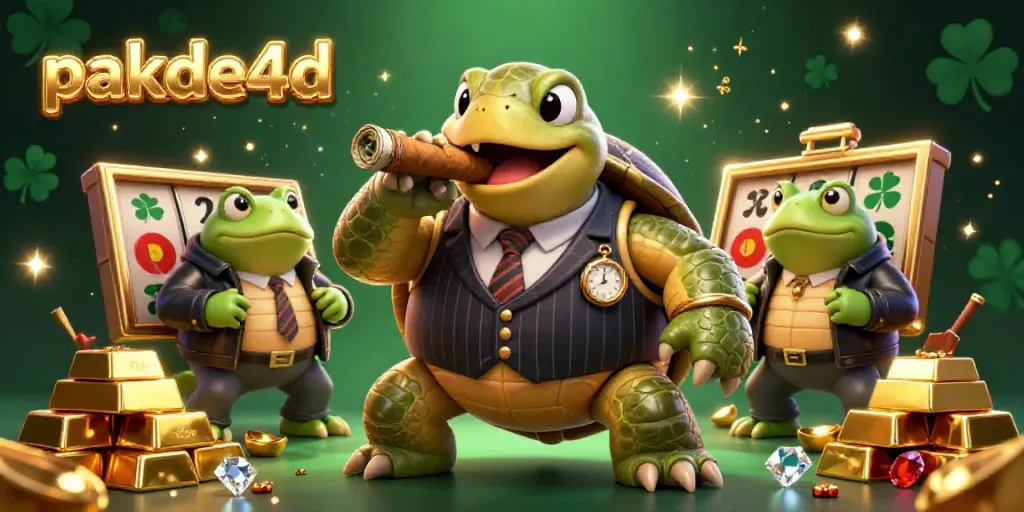 Menangkan permainan di pakde4d dengan ilustrasi ceria turtle mobster dan enforcer bullfrog di kasino online.