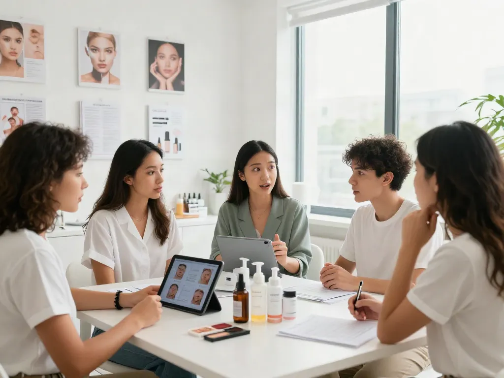 Engaging consultation on Alternatives to QOVES in a modern beauty room.