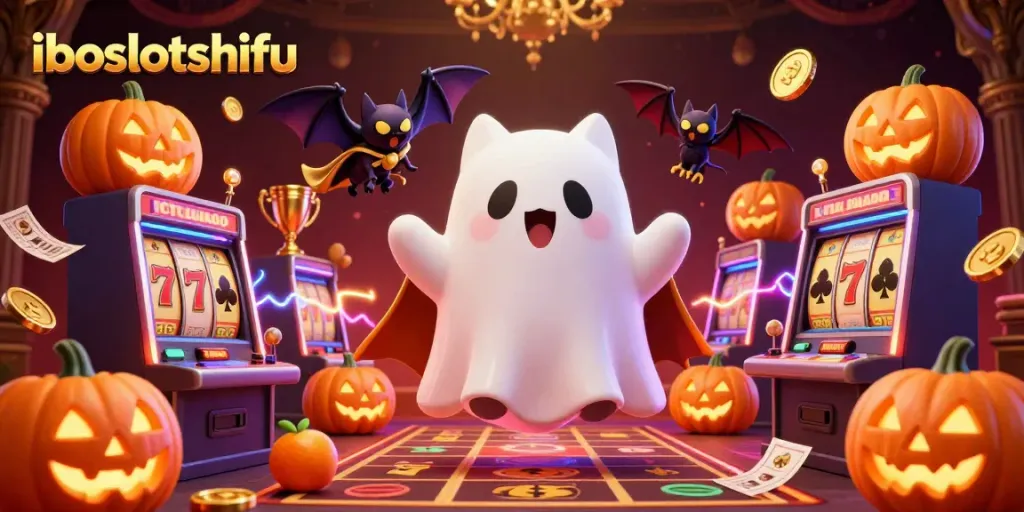 Experience thrilling casino fun with iboslotshifu featuring a ghost cat, vampire bat, and glowing jack-o-lanterns.
