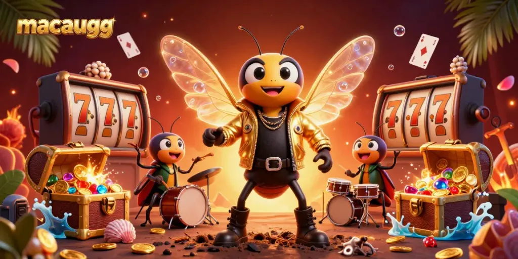 Experience the thrill of macaugg in a vibrant casino scene with dynamic characters and game elements.