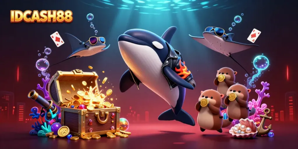 Experience thrilling gameplay with IDCASH88, featuring vibrant sea creatures and treasure in an exciting underwater casino.