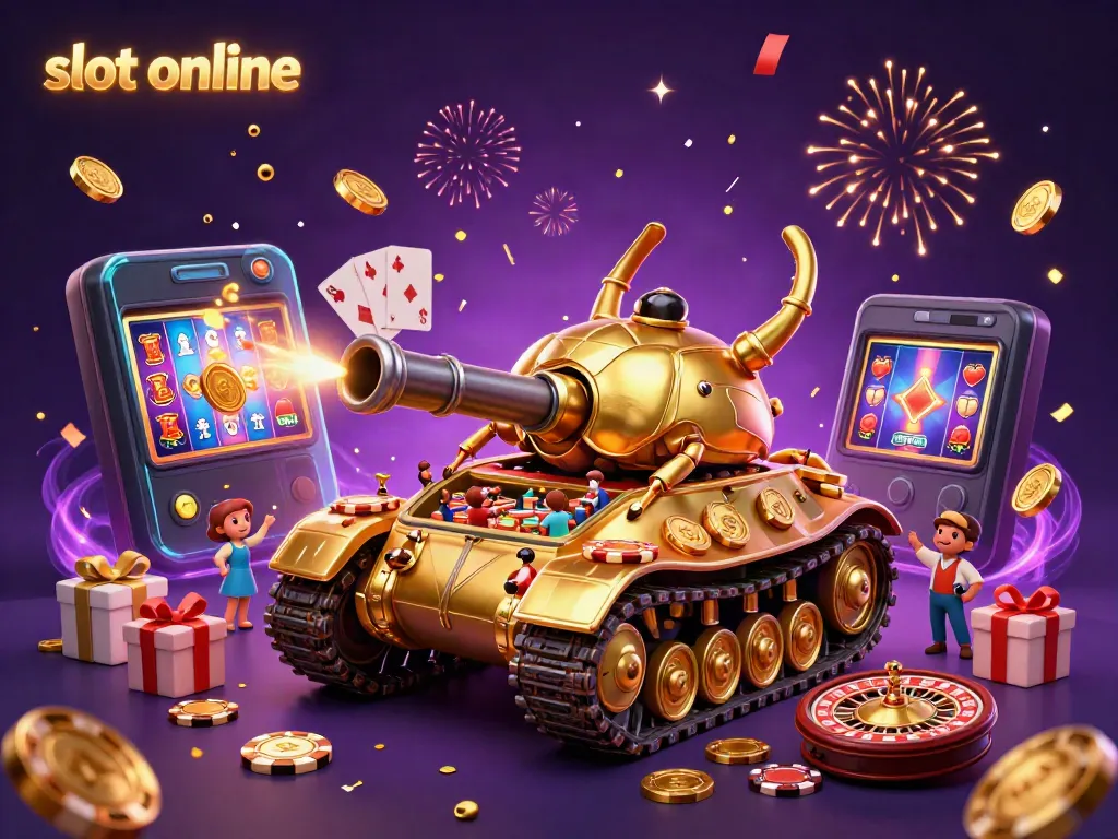 Spin the reels with slot online, featuring a vibrant 3D casino scene and golden beetle tank.