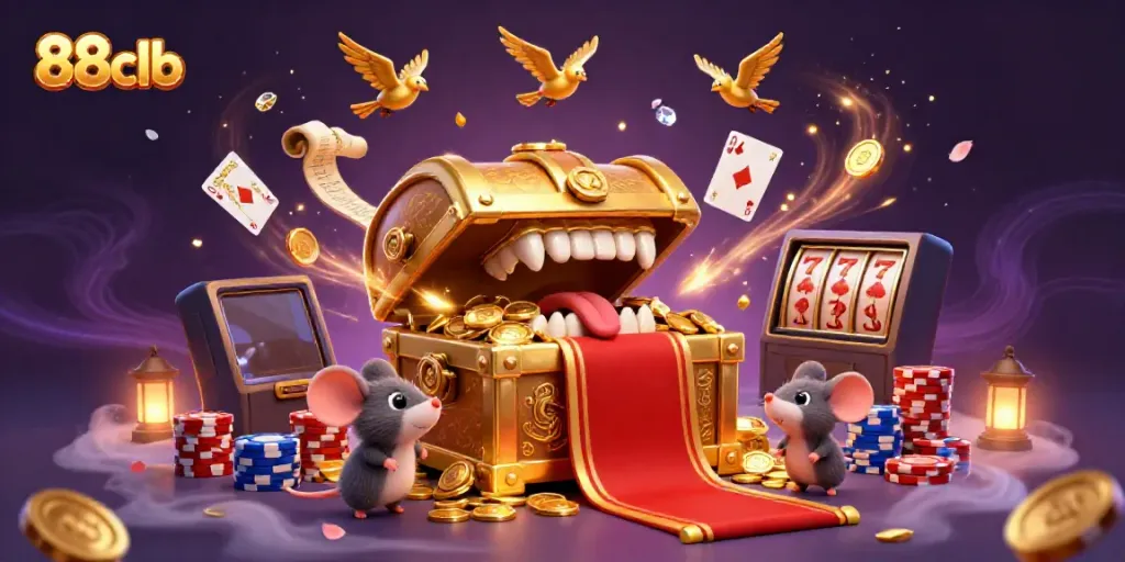 Experience exciting wins at 88clb with playful treasure chests and colorful casino elements.