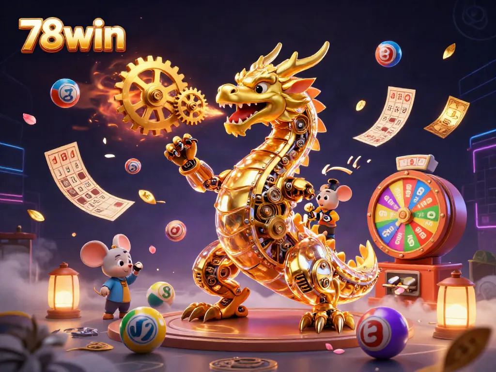 Experience thrilling gameplay at 78win featuring vibrant lottery elements and a golden dragon.