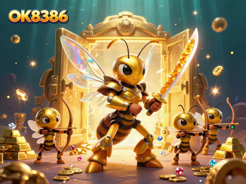 Engage with the thrilling world of OK8386, featuring samurai hornets and treasure in an explosive casino illustration.