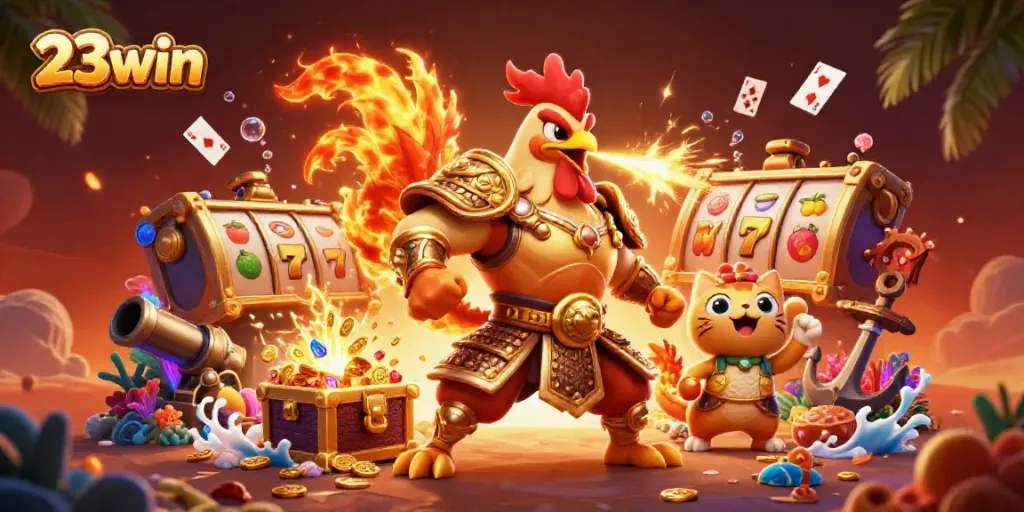 Engage in thrilling casino action with 23win, featuring vibrant characters and dynamic game elements.