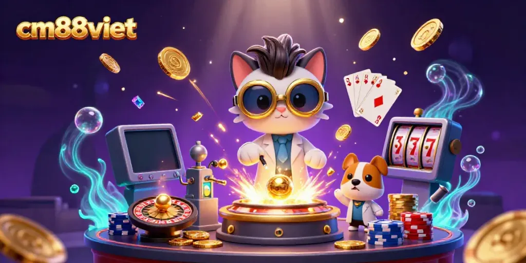 Experience thrilling gaming action with cm88viet in an ultra-detailed 3D rendering of a casino scene